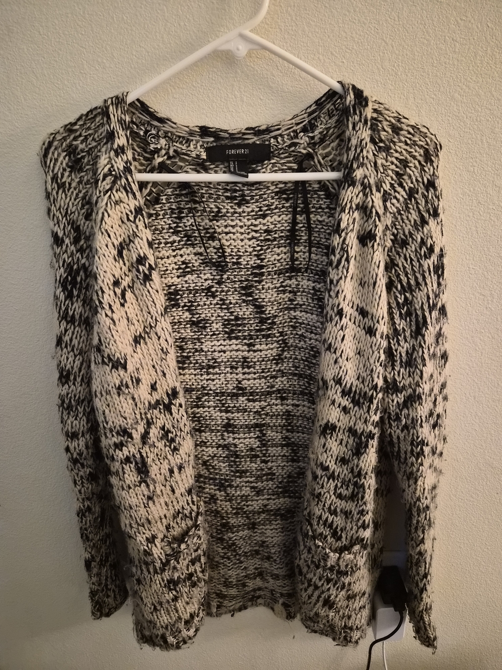 Forever 21 Black and White Marled Open-Front Cardigan